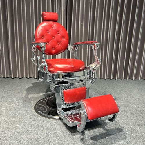 TT-YEC Salon Engagierter Friseurstuhl, Hydraulischer Friseurstuhl Mit Verstellbarer Kopfstütze, Fußstütze, Liegender Friseursalonstuhl, Klassischer Massage Beauty Spa Salon Equipment,Rot