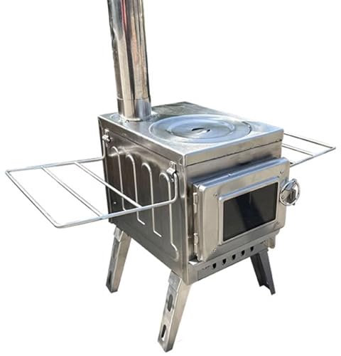 Estufa Leña Interior Pequeña Estufa Camping Leña De Acero Inoxidable Cocina De Leña Estufa De Cocina para Interiores Y Exteriores -Tubo De Escape Superior