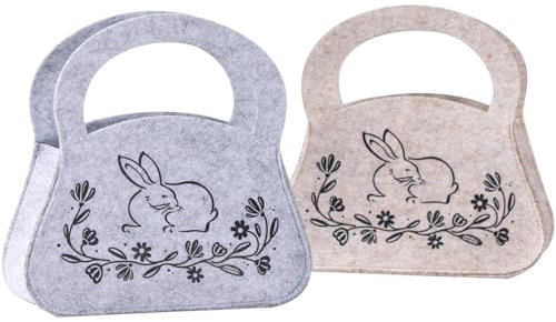 Lot de 2 sacs cadeaux de Pâques avec anse en feutre, panier de Pâques, panier cadeau de lapin, fleurs, sacs en feutre, sacs en tissu, décoration pour Pâques, printemps, anniversaire, famille, amis