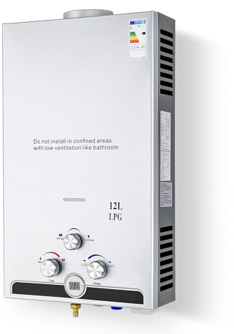 CO-Z 12 L Calentador de Agua Butano Calentador de Agua LPG Instantáneo, Certificado CE, Calentador de Agua de Gas Licuado de Petróleo sin Tanque (12 L)