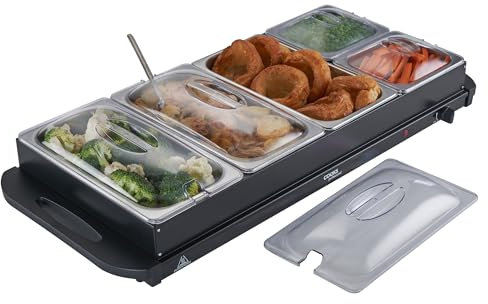 Cooks Professional 5-Section Buffet Warmer 9.6 Litre Capacity with Hotplate Function & Adjustable Temperature Control Dial | 450W X-Large Portable Electric Food Serving Tray | Black