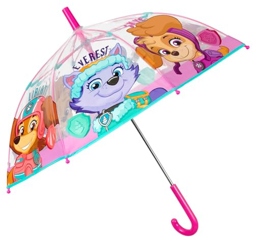 PERLETTI Paw Patrol Regenschirm Transparent Blau Rot - Durchsichtig Kinderschirm Marshall Chase Rubble Skye Kuckuck - Kinder Schirm Windfest Sturmsicher Jungen 3 4 5 6 Jahre - Durchm 64 cm (Rosa)