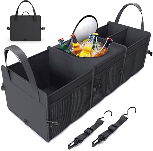 KYOOH Trunk Organizer, 95L Capacity SUV Trunk Organizer with Cooler, 3 Compartments Heavy Duty Collapsible Car Storage Organizer for Truck, Van
