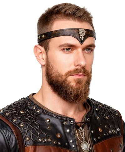 keland Stirnband Wikinger Leder Mittelalter Kopfschmuck für Damen Herren Halloween Cosplay Mittelalterfest LARP (A-Schwarz)