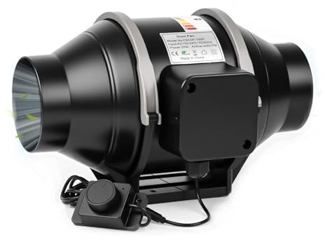 Vankarr 100mm Ventola Aspirazione Regolabile 360m³/h Estrattore Aria in Linea con Controllore di velocità Variabile per Bagno, Tende di Crescita, Coltura Idroponica, Ventilazione