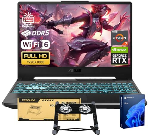 ASUS TUF A15 VR Ready Pro Gaming Laptop, 39.6 cm FHD 144Hz, AMD Ryzen 7 7435HS, NVIDIA GeForce RTX 3050, 16GB DDR5 RAM, 1TB SSD, retroiluminado KB, RJ-45, paquete con radiador plegable PCO, enfriador