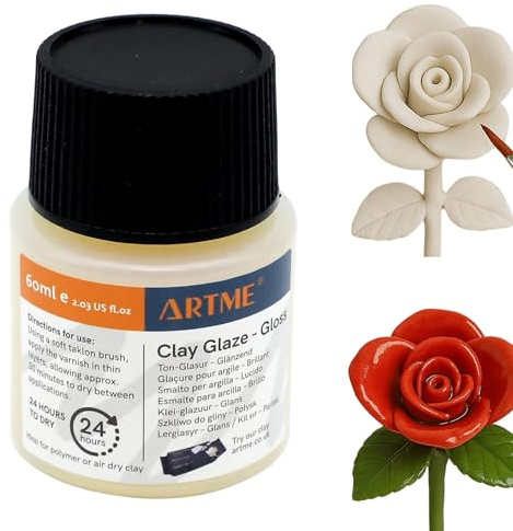 ARTME Lerglasyr – 60ml Blank Ytfinish för Lufttorkande Lera & Keramik – Klar Skyddande Lack – Snabbtorkande & Lätt att Applicera – Flaska 50x32mm