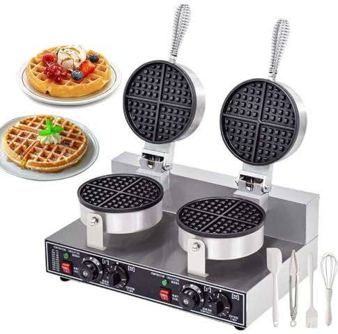 lilishangmao Waflera Comercial De 1200 W con Herramientas para Hornear, Waflera Eléctrica - Calentamiento Doble Cara Antiadherente, Control De Temperatura Giratorio para Cafeterías, Panaderías