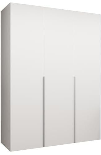 MEBLE KRYSPOL - Kleiderschrank - Drehtürenschrank - Schrank 150 x 202 x 52 cm - Moderner Garderobenschrank Schlafzimmer, Flur, Jugendzimmer - Weiß, Griff Kaschmir - Alicante 1