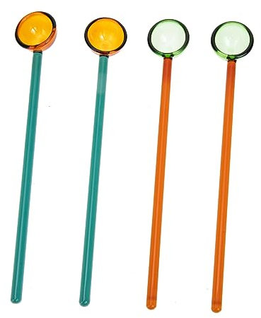 CIYODO 4 Stück Glaskaffeelöffel Aus Hitzebeständigem Glas Farbige Lange Griffe Vielseitiger Suppe Und Dessertlöffel Für Küche Und Gastronomie
