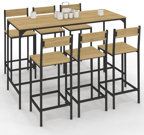 IDMarket - Ensemble Table Haute de Bar Detroit 150 cm et 6 chaises de Bar Design Industriel