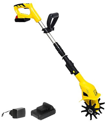 SHEUAO 20V Cordless Strimmer With Battery And 1 Charger,10 CM Cutting Width,Rotovator For Small Garden,Garden Tiller Cultivator,Electric Rototiller Tiller For Soil Cultivation,Yellow