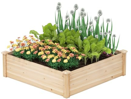 RELAX4LIFE Jardinière Carrée sans Fond 100 CM | Carré Potager en Bois de Sapin, Installation Facile, Peinture DIY, Lit de Jardin Surélevé pour Fleurs, Plantes et Herbes