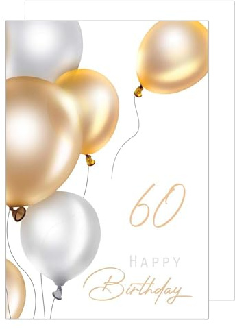 Edition Seidel Premium XXL Maxi Glückwunschkarte zum 60. Geburtstag mit Umschlag Format DIN A4. Geburtstagskarte Grußkarte Karte mit englischem Text Happy Birthday Mann Frau Luft Ballons (A4-G1001)