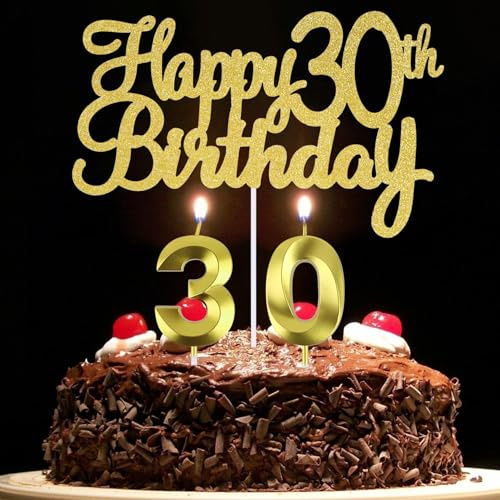 30th Birthday Candles and Happy 30th Birthday Cake Topper, 30 Cake Topper Number 30 Candles, 30 th Birthday Party Cake Decoration (30)