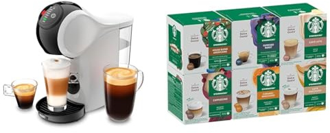 NESCAFÉ Dolce Gusto Genio S Máquina de café automática blanca, Kit de inicio con 6 cajas de cápsulas mixtas STARBUCKS by NESCAFÉ Dolce Gusto