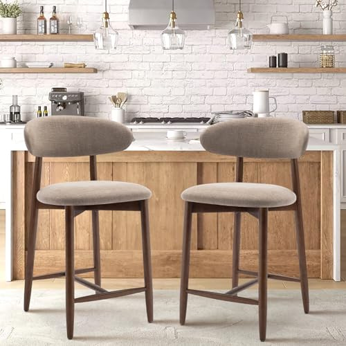 COLAMY Barhocker 2er Set, Bar Hocker mit Lehne, Küchenstühle mit Rückenlehne, Barstuhle mit Holzbeinen für Küche, Bar, Esszimmer, Büro, Kamel