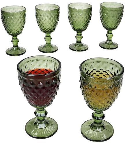 MamboCat Diamond Lot de 6 verres à vin verts I 200 ml I Avec aspect à facettes I Verres élégants et stables pour vin rouge et blanc, eau, jus et plus I Pour les fêtes, Noël, etc.