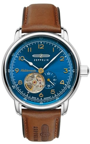 Zeppelin 9666-3 Mediterranée Herrenuhr Automatik Open Heart mit braunem Lederband