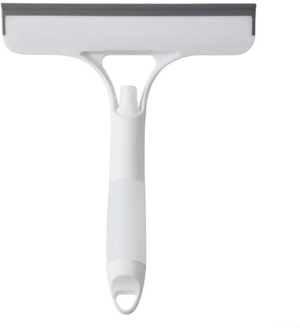 Spray de agua limpiador de vidrio para baño y vehículo con raspador de silicona integrado para eliminar la suciedad, las manchas de agua y la mugre, adecuado para varias superficies de ventana (blanco