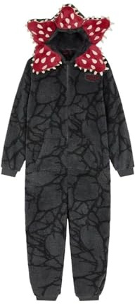 Pyjama Hiver Unisexe Fleurs Demogorgon Onesie de Noël en Flanelle Adulte Combinaisons Nuit Femme à Capuche Manches Longues