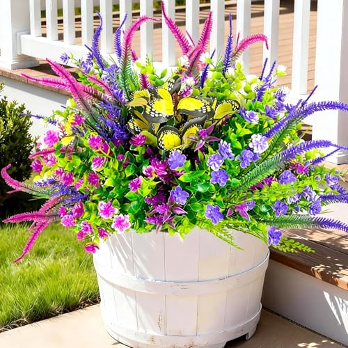 Jadeunm 8 Bündel Künstliche Blumen Balkon Kunstblumen wie echt | Künstliche Blumen für Draußen Künstliche Balkonpflanzen Outdoor Wetterfest UV-beständig Kunstpflanzen für Balkonkasten