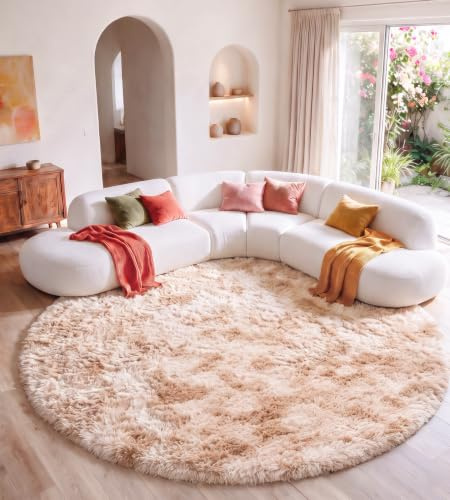 MARATIP Teppich Kinderzimmer Khaki Ø 100 cm Flauschig Weich | Hochflor-Teppich, waschbar, rutschfest, kuschelig. Ideal für Schlafzimmer, Spielzimmer und Wohnbereich.