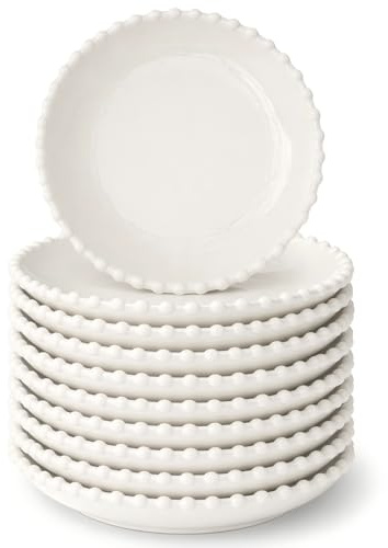 YORKING 10PCS Porcelain Plates, 6 Inch Ceramic Side Plates for Desserts, Appetisers, Snacks & Breakfast, Dishwasher and Microwave Safe