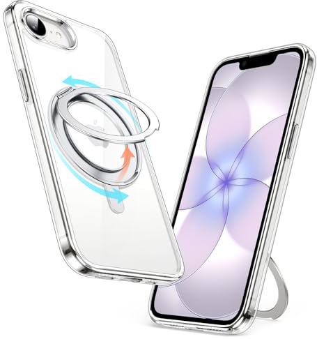 JETech 360 Grader Roterbart Ring Skal för iPhone 17e/16e, Klar | Kompatibel med MagSafe, Transparent Stötsäker Fodral, med Stativ och Ringhållare