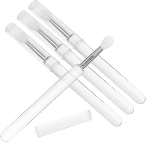 ABOOFAN 4 Piezas Brochas para Labios de Silicona Suaves con Tapa Antipolvo Aplicadores Cosméticos Reutilizables para Pintalabios y Sombras de Ojos Mango Transparente Ergonómico