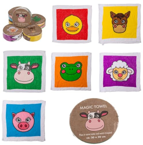 KAMACA Magische Handtücher Bauernhoftiere Farmtiere Zauberhandtuch Kinder Baumwolle Geschenkidee Weihnachten & Kindergeburtstag Zaubertuch für Kinder Mitgebsel Kindergeburtstag (6er Set FARMTIERE)