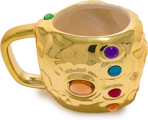 Avengers Infinity Gauntlet Becher - Offiziell lizenzierte Disney Keramiktasse, Hochglanz gold lackiert mit Infinity-Steinen, Geschenk für Fans
