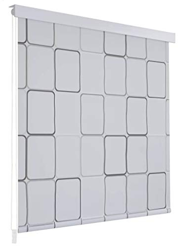 Festnight Cortina de Ducha Enrollable Persiana de Ducha Blanco Separador de Habitaciones para Baño con Diseño de Cuadrados 120x240cm