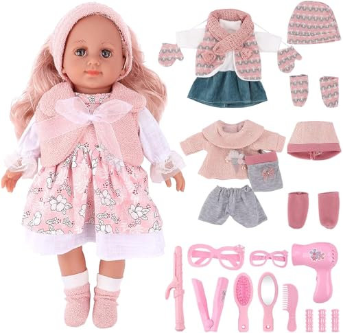 deAO Set da Gioco per Bambole, Fashion Doll Bambola per Bambina da 36 cm con 3 Abiti e Accessori per pettinare e acconciare - Ottimo Gioco di Ruolo per Bambini, Regalo per Bambini 3-8 Anni