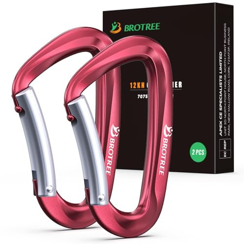BROTREE Locking Carabiner Clips 12KN (1200 kg) Heavy Duty Carabiners for Hammock, Camping, Hiking, Backpack and More (2 or 4 Packs)