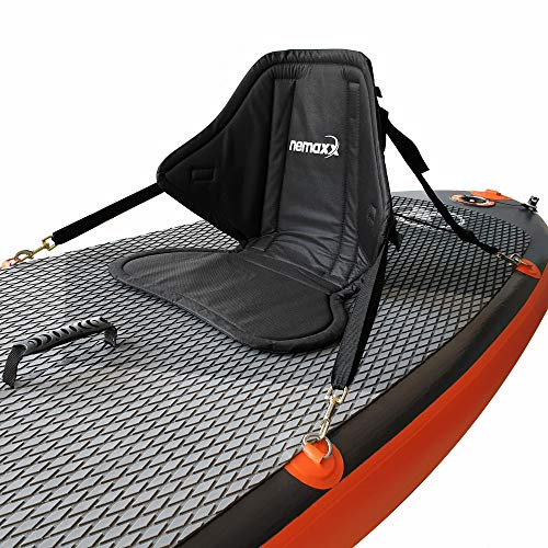 NEMAXX® SUP Sitz [MIT ZUBEHÖR] – Sitz für SUP Board & Kajak Aufblasbar & Leicht zu transportieren – Stand Up Paddle Sitz 320–380 cm in Orange/Grau – SUP Paddel Sitz rutschfest & Weich – Kajak Sitz