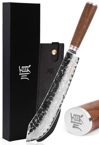 YOUSUNLONG Coltello da macellaio Coltello da cuoco professionale Damasco giapponese da 10 pollici VG10 Manico in legno di noce naturale con fodero in pelle