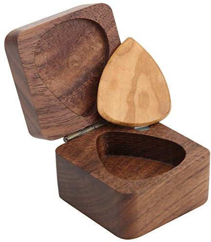 Bnineteenteam Gitarren Pick Box, Gitarrenplektren-Box Akazienholz Square Guitar Pick Box Plektrum-Behälter für Gitarren-Standard-Plektren Plektron Etui Musikinstrumentenzubehör
