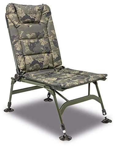 Solar Tackle UnderCover Reclining Session Fishing Chair, Heavy Duty Camo Portable Chair for Camping and Carp Fishing, Compact Folding Seat with Lumbar Support System and Solar Mud Feet