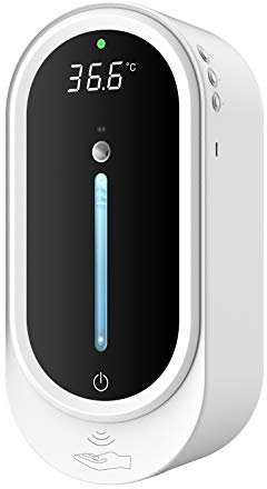 WSHA Termometro Digitale a infrarossi per Dispenser di Sapone 2 in 1 / Dispenser Automatico di disinfettante per Mani con Spray alcolico da 1000 ml, Montaggio a Parete Senza Contatto