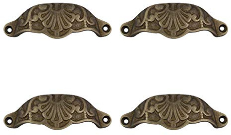 TenHome 4x Vintage Muschelgriff Möbelgriff Messing Schubladengriffe Möbelknöpfe Set Antik Schrankgriffe Hohl Türgriffe Griffe für Schublade Schrank Truhen Kabinett Küche Möbel Halbkreis (Bronze, A)
