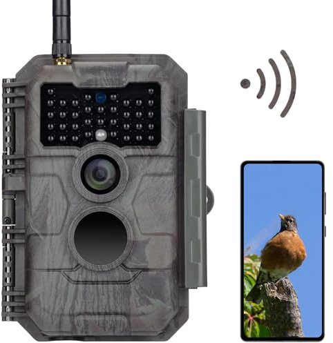 GardePro E6 Wildkamera WLAN Antenne 48MP 1296P mit Bewegungsmelder Nachtsicht No Glow Infrarot 940nm LEDs IP66 Wasserdicht H.264 Video, 110° Weitwinkelsicht, WiFi handyübertragung