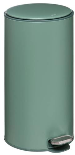 5five - Poubelle Ronde Delta 30L Métal Vert Fermeture Douce Silencieuse Filtre Anti-odeur Nettoyage Facile Seau Amovible Ouverture 90° Poignée Arrière