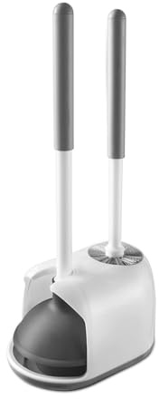 Eyliden Toilet Plunger and Brush Set | 2-in-1 Bathroom Cleaning Tools with Holder | Unclogs Toilets, Deep Cleans Bowls | Compact Caddy Stand | Nylon Bristles, Durable Plastic, White