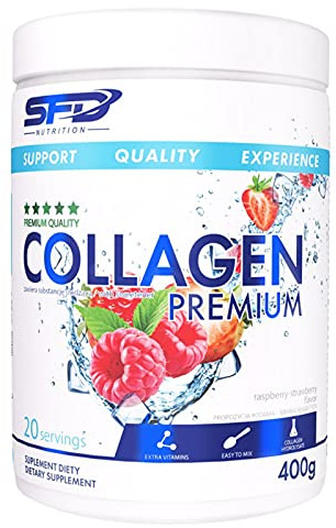SFD Collagen Premium Complex Powder - Collagen MSM Vitamin C Hyaluron Protein - Schützt die Gelenke Knorpel Verbessert das Aussehen der Haut Haare Nägel 400g Himbeere Erdbeere (Him- und Erdbeere)