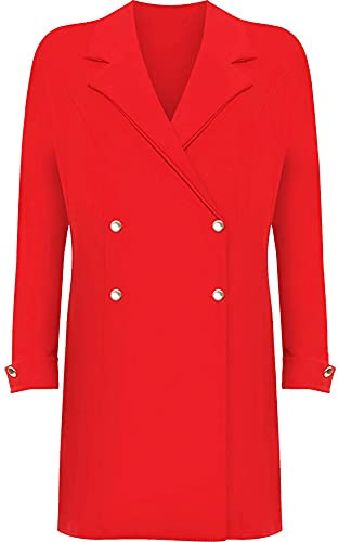 Dam långärmad enkel knapp accent toppjacka damer blazer klänning plusstorlekar UK 14-28, Röd, 44 SE