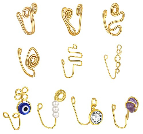Colrid Faux Piercing Anneaux à Nez, Faux Piercing Septum, Anneau de Nez Non Piercing, Cuivre Plaqué Or, Styles Mixtes, pour Hommes, Femmes, pour Un Usage Quotidien, Fêtes, Festivals (Doré)