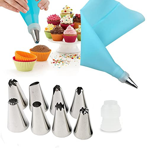 LTLWSH Kit de Repostería Profesional 10pcs, Manga Pastelera Reutilizable + 8 Boquillas, para decoración de Cupcakes, Tartas, Churros y Croquetas