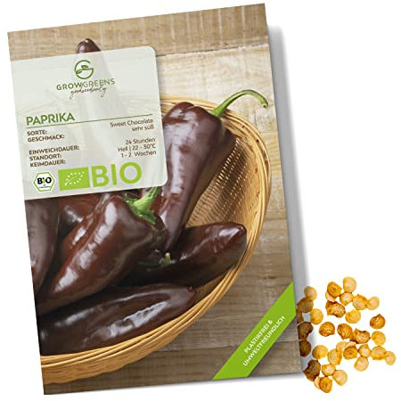 BIO Paprika Samen (Sweet Chocolate, 10 Korn) - Paprika Saatgut aus biologischem Anbau ideal für die Anzucht im Garten, Balkon oder Terrasse