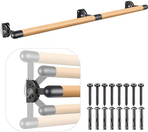Kipika Wall Mounted Traditional Solid Wood Ballet Barre System, Freestanding Ballet Barre, Stretch/Dance Bar for Home Workout Dance Equipment, Durable Metal Support, Height Adjustment (‎6 FT)
